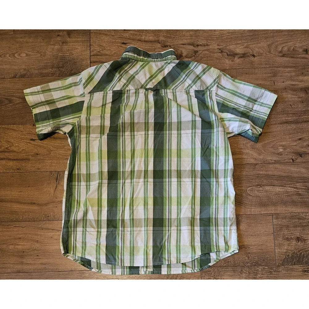 Columbia Shirt Mens 2XL  Omni-Wick Pocket‎ Button Up Green Plaid Short Sleeve
